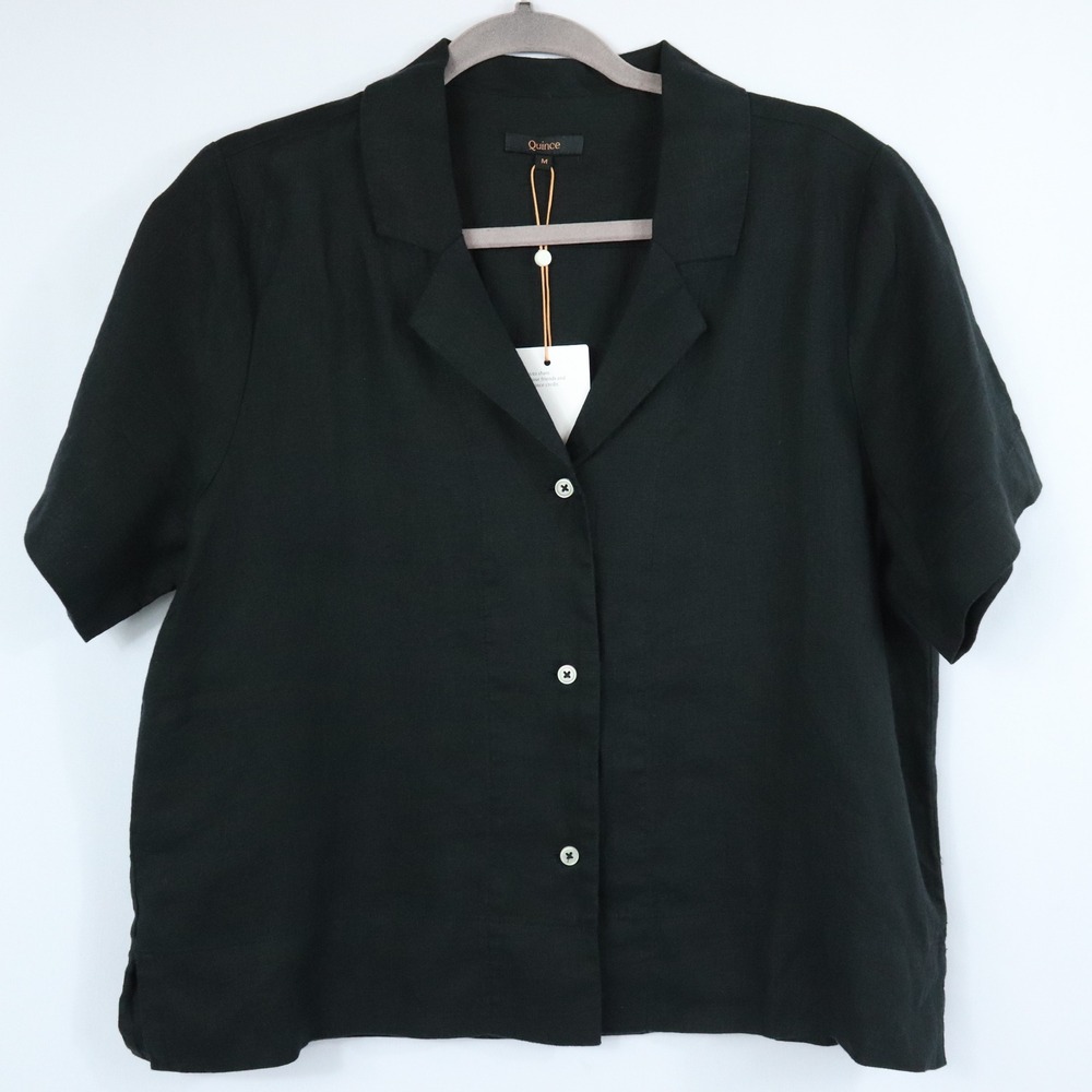 Quince 100% European Linen Black Short Sleeve Shirt Size Medium New with Tags